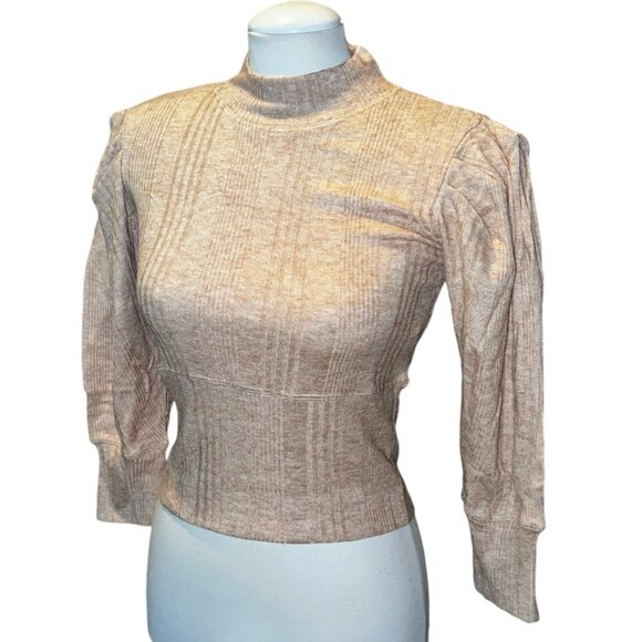 Band of the Free NWT Mock Neck Ribbed Long Sleeve Sweater Sz L Womens Beige - Picture 5 of 11